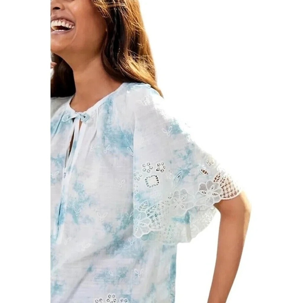 ✨2/$20 By Anthropologie Olivia Tye Dye Embroidered Crochet Lace Top XS Anthro - Picture 5 of 13